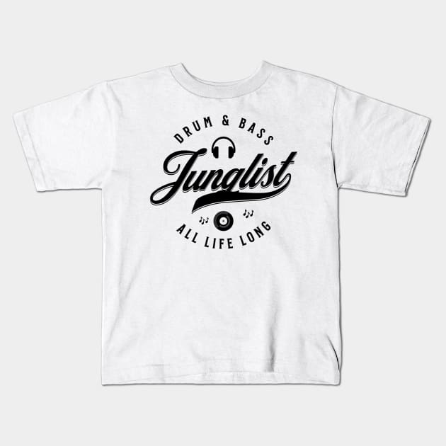 JUNGLIST  - Dnb For Life Font (Black) Kids T-Shirt by DISCOTHREADZ 